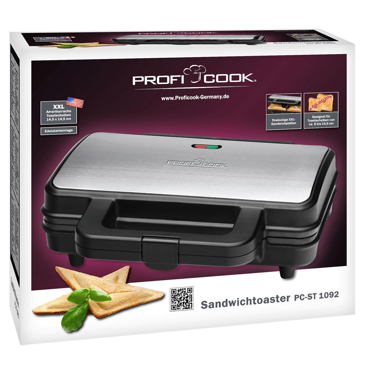 SANDWICHTOASTER  - Edelstahlfarben/Schwarz, LIFESTYLE, Kunststoff (29,2/9,9/25cm)