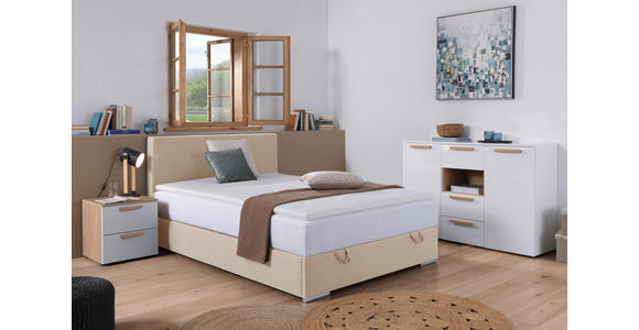BOXBETT 90/200 cm in Beige - Chromfarben/Beige, KONVENTIONELL, Kunststoff/Textil (90/200cm) - Carryhome