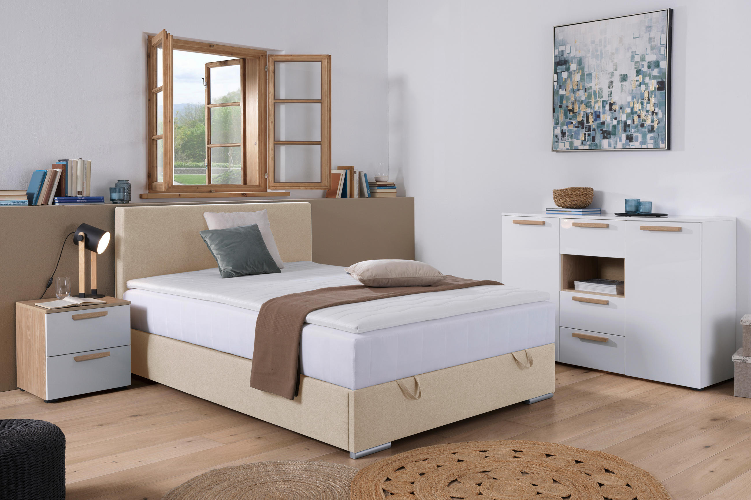BOXBETT 90/200 cm  in Beige  - Chromfarben/Beige, KONVENTIONELL, Kunststoff/Textil (90/200cm) - Carryhome