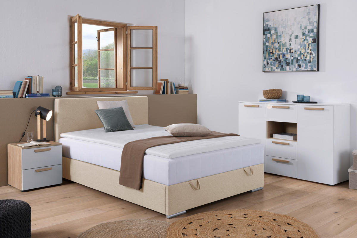 BOXBETT 90/200 cm  in Beige  - Chromfarben/Beige, KONVENTIONELL, Kunststoff/Textil (90/200cm) - Carryhome