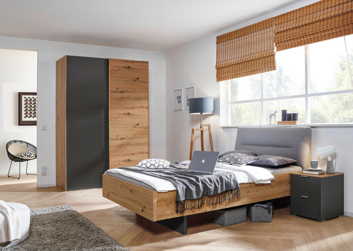 JUGENDZIMMER - Eichefarben/Hellgrau, Design, Holzwerkstoff/Textil (120/200cm) - Stylife