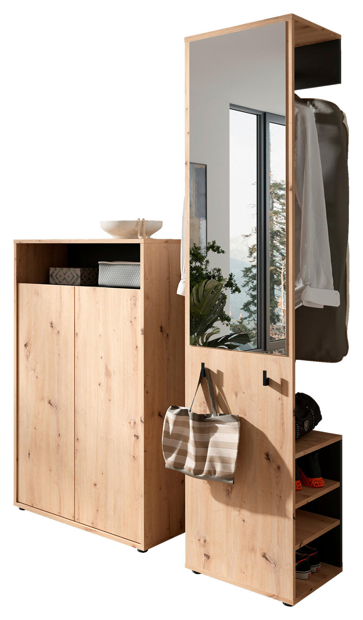 GARDEROBE 2-teilig  in 110/186/35 cm  - Schwarz/Eiche Artisan, Design, Holzwerkstoff (110/186/35cm) - MID.YOU