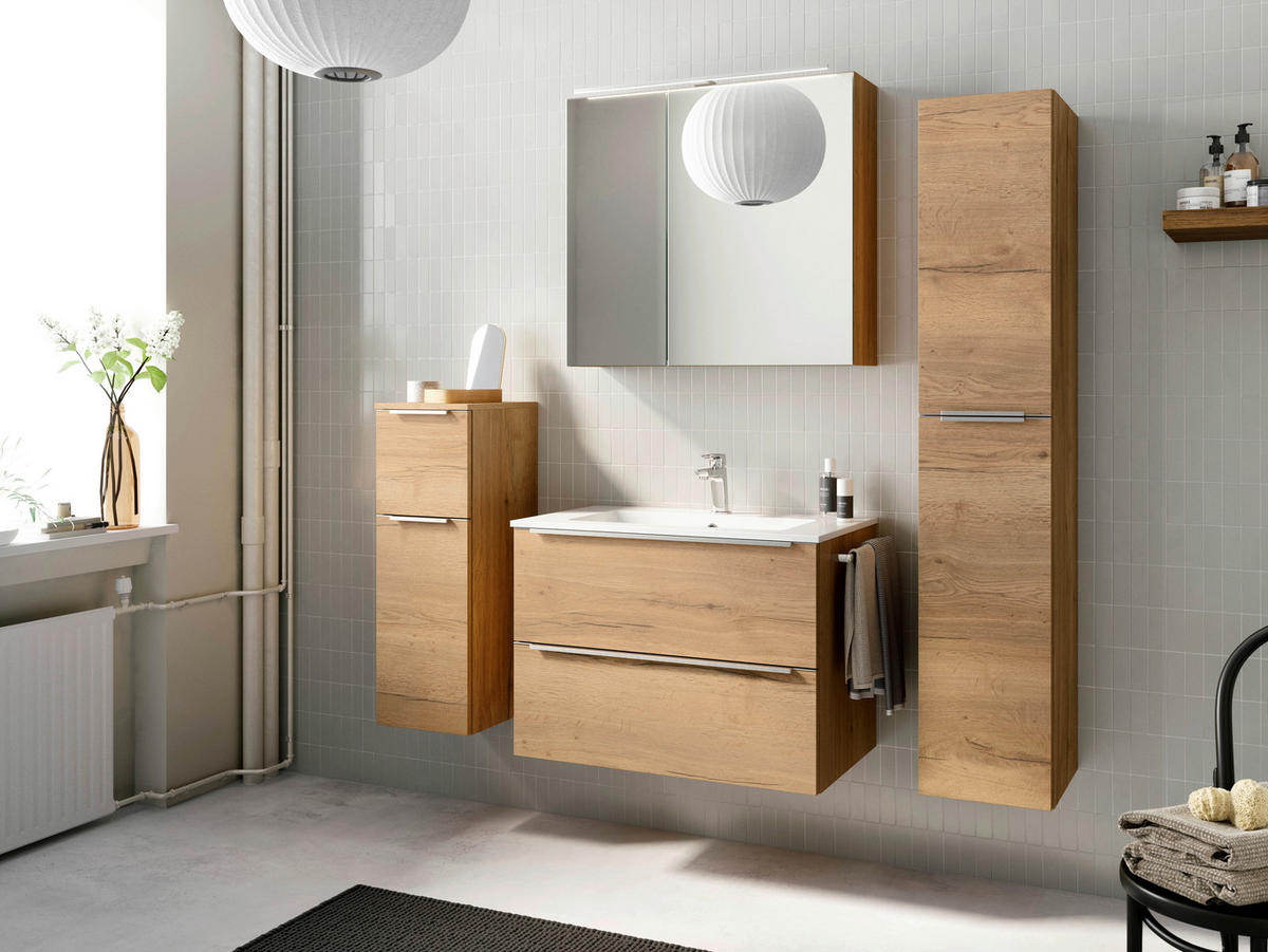 BADEZIMMER 3-teilig  in 81 cm  - Edelstahlfarben/Eichefarben, MODERN, Holzwerkstoff/Stein (81cm) - Nobilia