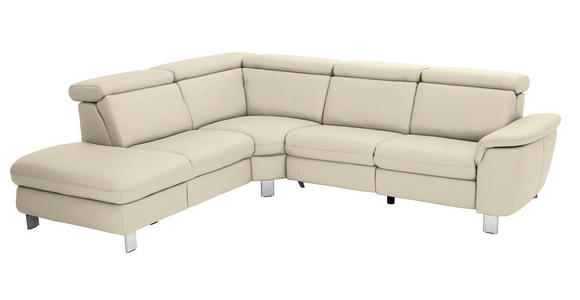 ECKSOFA in Echtleder Creme  - Creme/Alufarben, Design, Leder/Metall (242/271cm) - Cantus