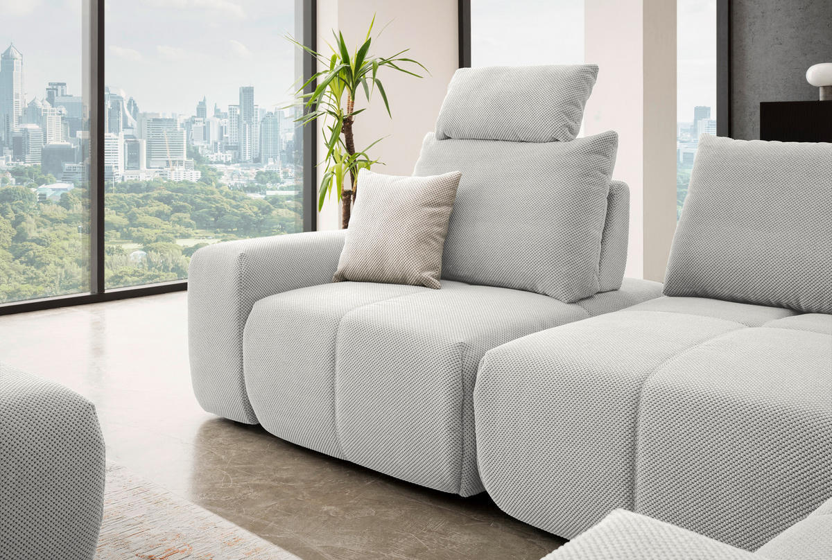 ECKSOFA in Velours Hellgrau  326/236 cm  - Hellgrau/Schwarz, Design, Kunststoff/Textil (326/236cm) - Xora