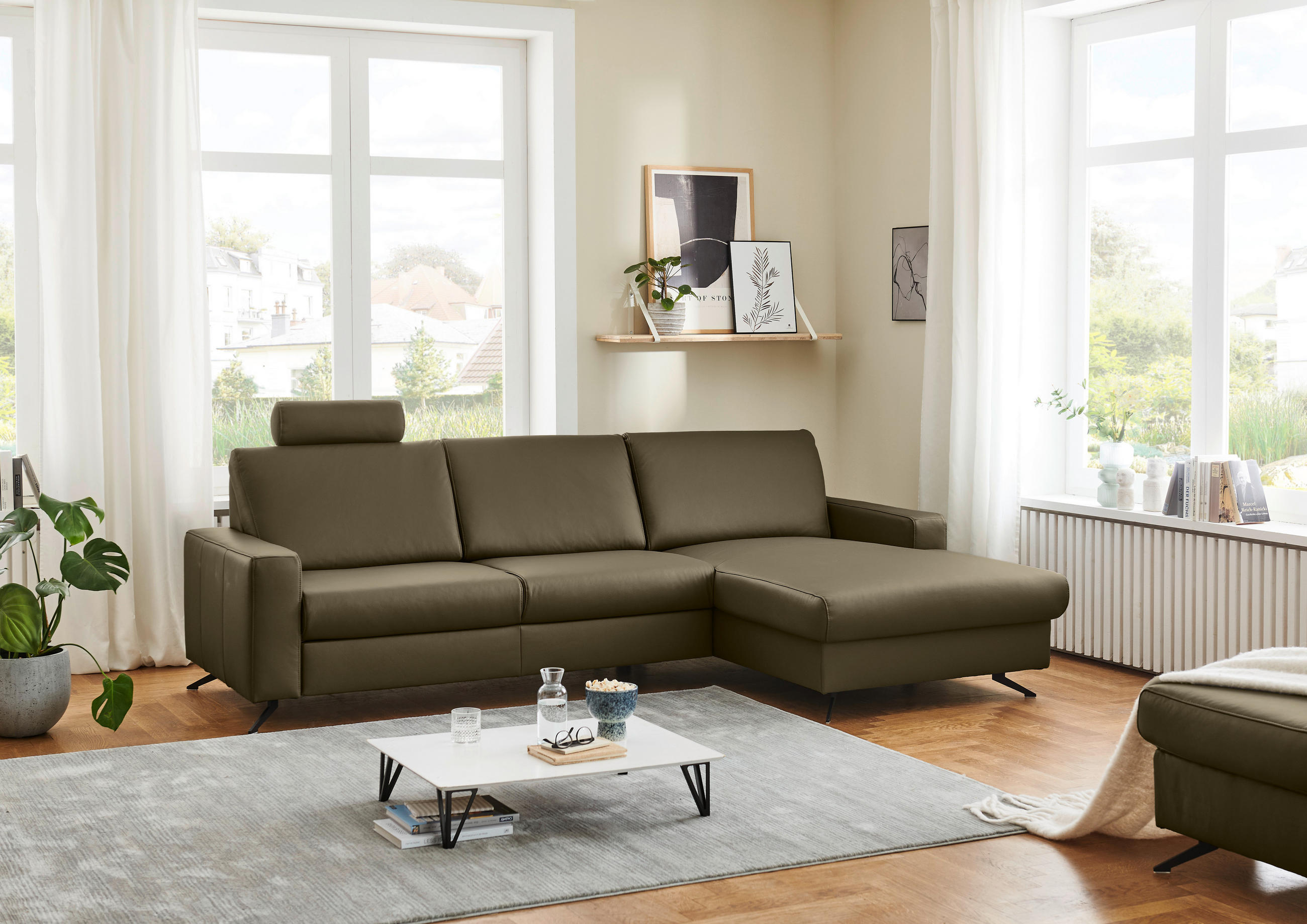 ECKSOFA in Echtleder Grün  267/165 cm  - Schwarz/Grün, Design, Leder/Metall (267/165cm) - Lomoco