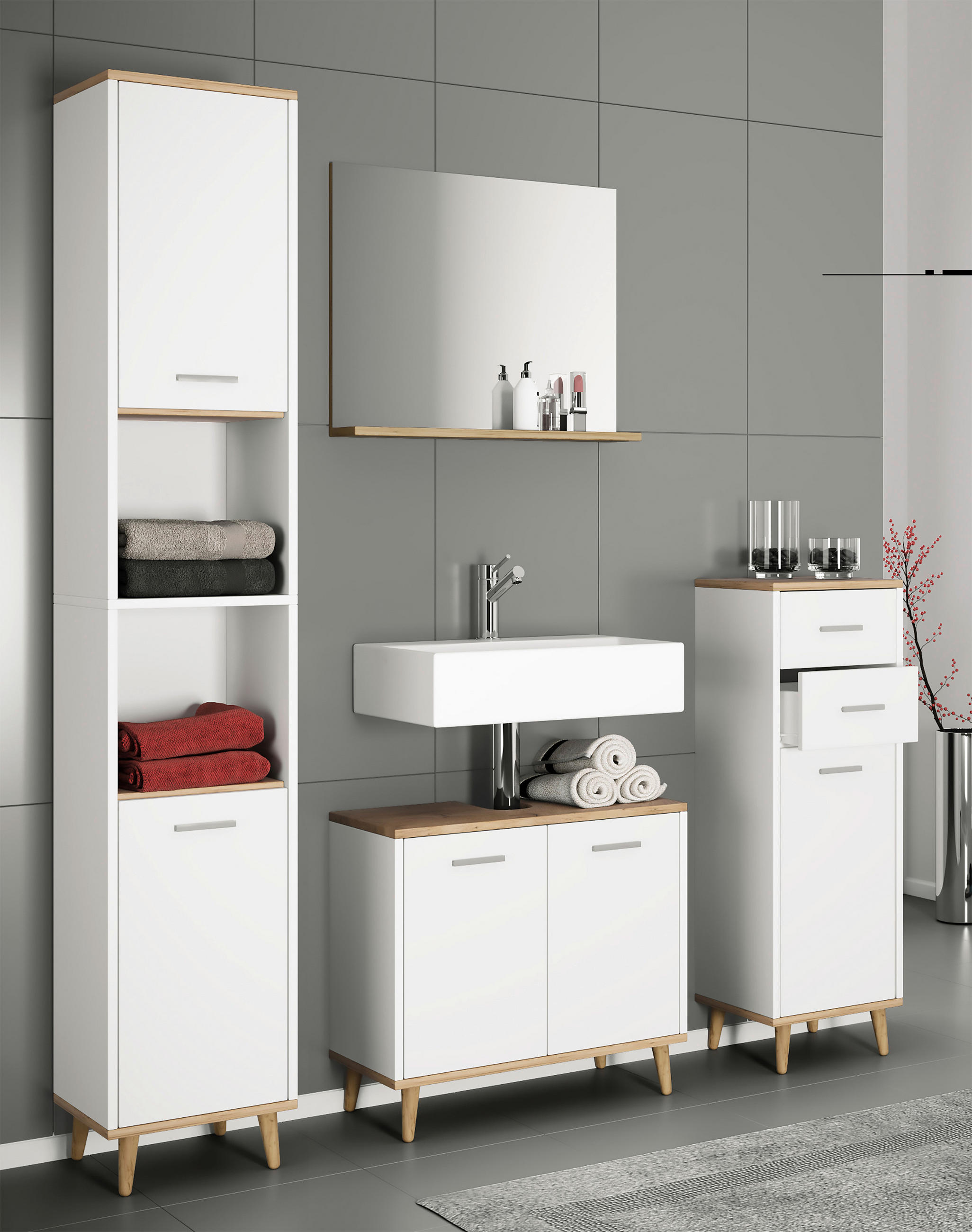BADEZIMMER  in 124 cm  - Honigeiche/Weiß, MODERN, Holzwerkstoff (124cm) - MID.YOU