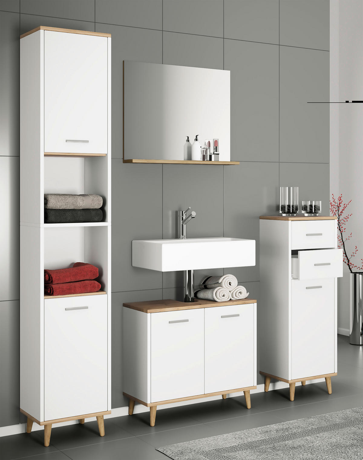BADEZIMMER  in 124 cm  - Honigeiche/Weiß, MODERN, Holzwerkstoff (124cm) - MID.YOU