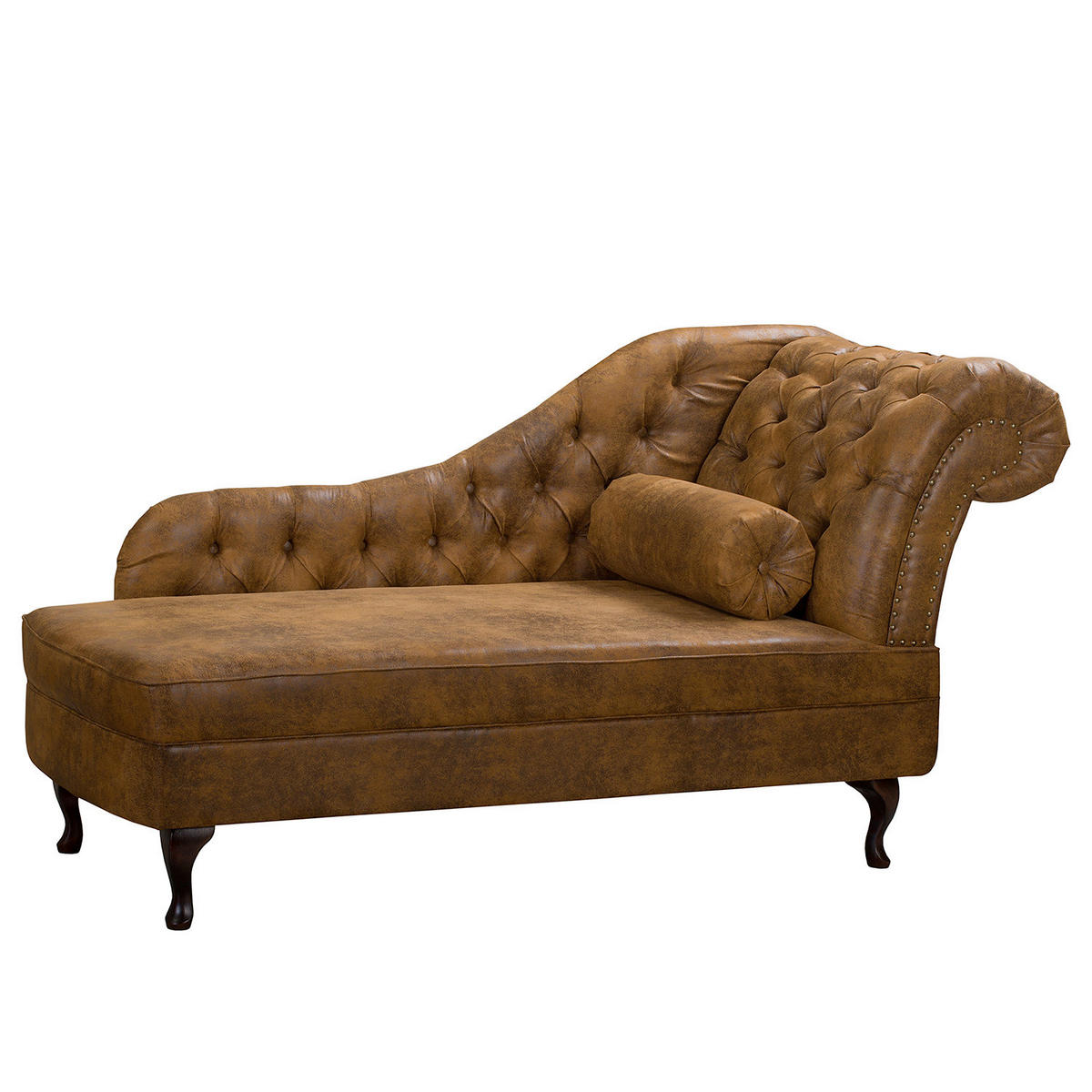 RÉCAMIERE Lederlook Cognac  - Cognac/Braun, Design, Holz/Textil (185/93/75cm) - Livetastic