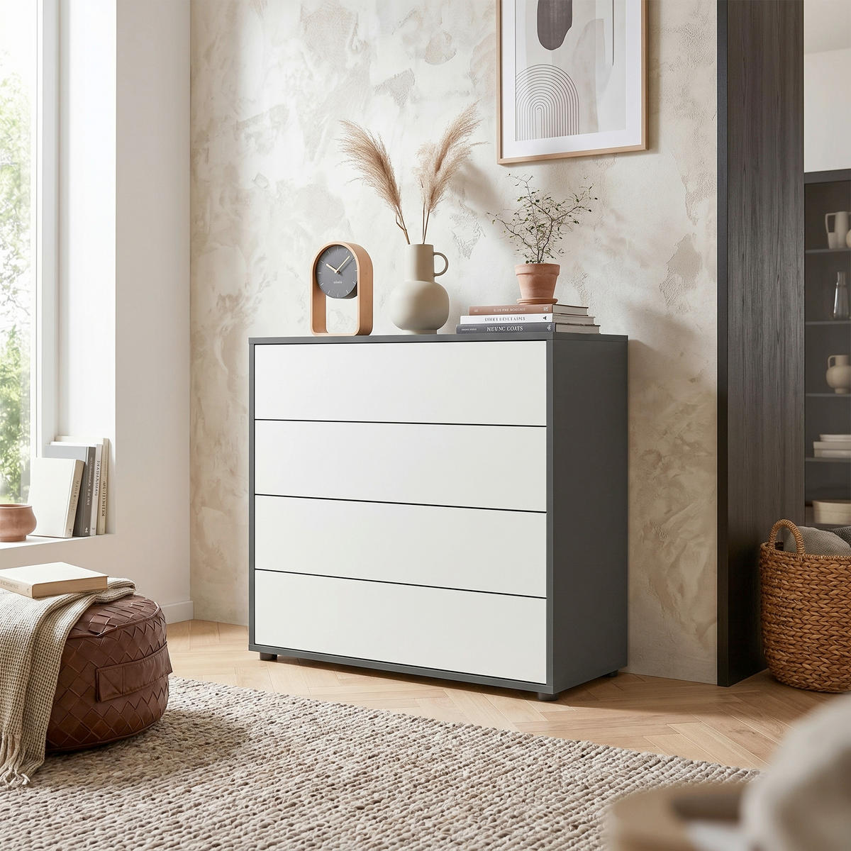 KOMODA, antracitová, biela, 79/73/33 cm - čierna/biela, Modern, kompozitné drevo/plast (79/73/33cm) - MID.YOU