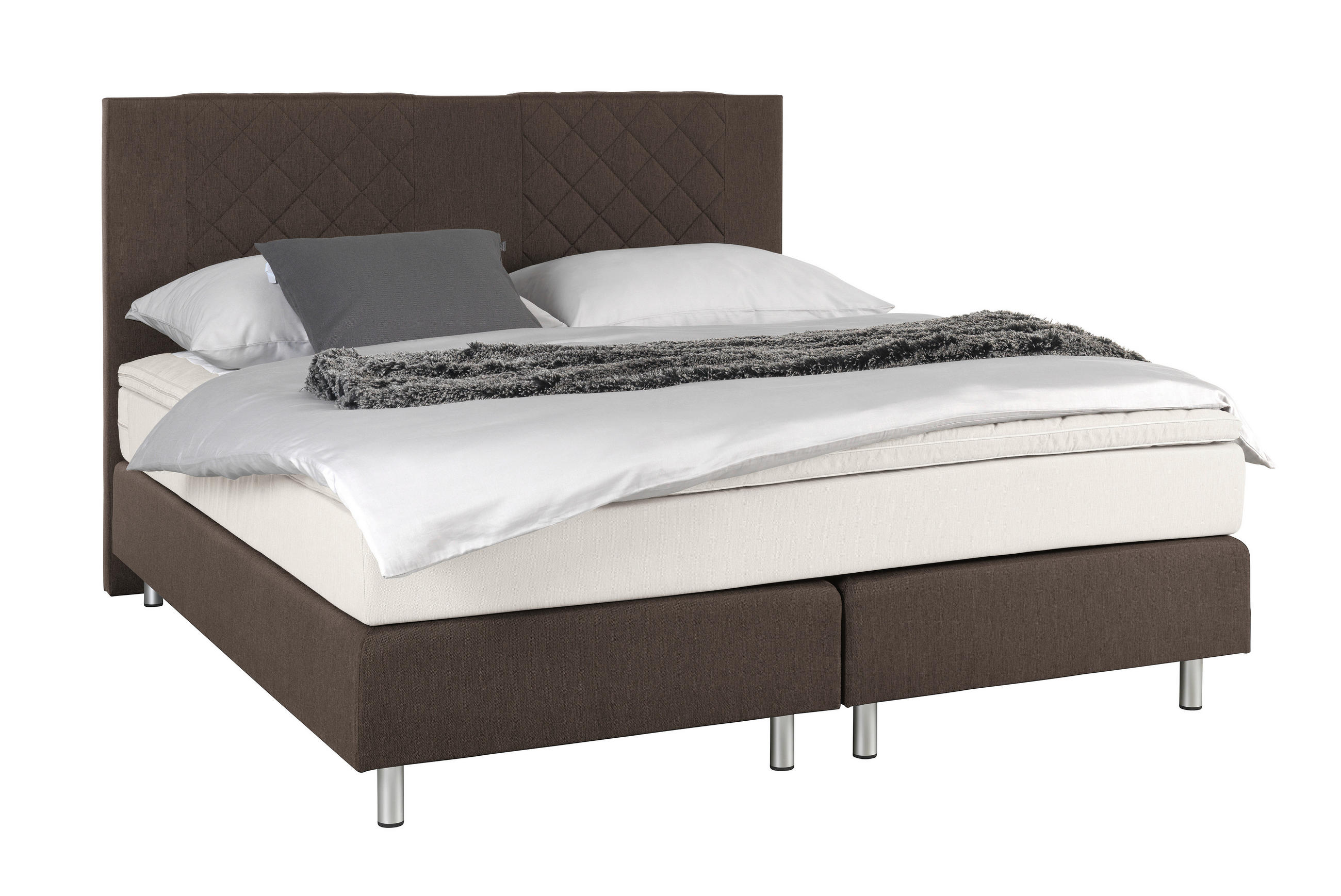 BOXSPRING-ÁGY 180/200 cm  barna  - barna/alumínium színű, Design, fa/fém (180/200cm) - Carryhome