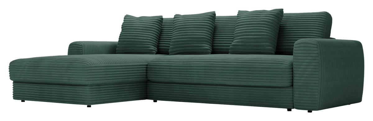 ECKSOFA in Cord Grün  - Schwarz/Grün, Modern, Kunststoff/Textil (182/302cm) - Carryhome