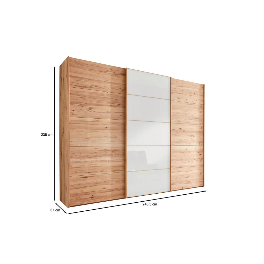 Thumbnail - Linea Natura Schwebetürenschrank, Weiß, Buche, Holzwerkstoff, Buche, teilmassiv, 6 Fächer, 250x236x67 cm, ISO 9001, Gold...