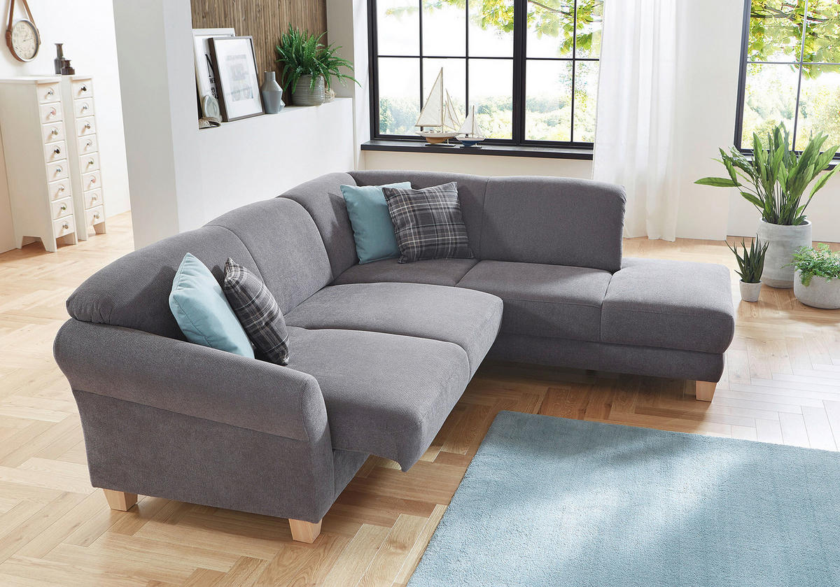 ECKSOFA in Flachgewebe Grau  257/212 cm  - Naturfarben/Grau, KONVENTIONELL, Holz/Textil (257/212cm) - Sit & More