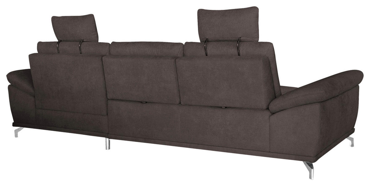 ECKSOFA Dunkelbraun Flachgewebe Bettkasten, Schlaffunktion, Sitztiefenverstellung, Kopfstütze, Liegefläche im Originalstoff  - Dunkelbraun/Silberfarben, KONVENTIONELL, Textil/Metall (301/176cm) - Sit & More