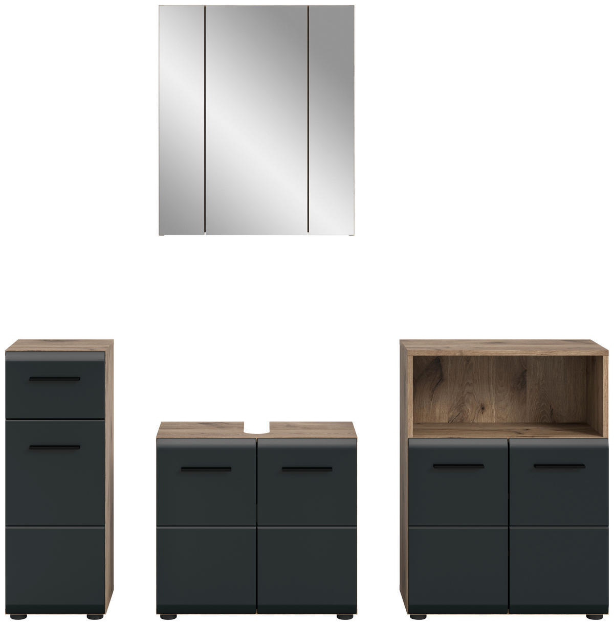 BADEZIMMER 4-teilig  in 150 cm  - Eiche dunkel/Schwarz, Basics, Holzwerkstoff/Kunststoff (150cm) - MID.YOU