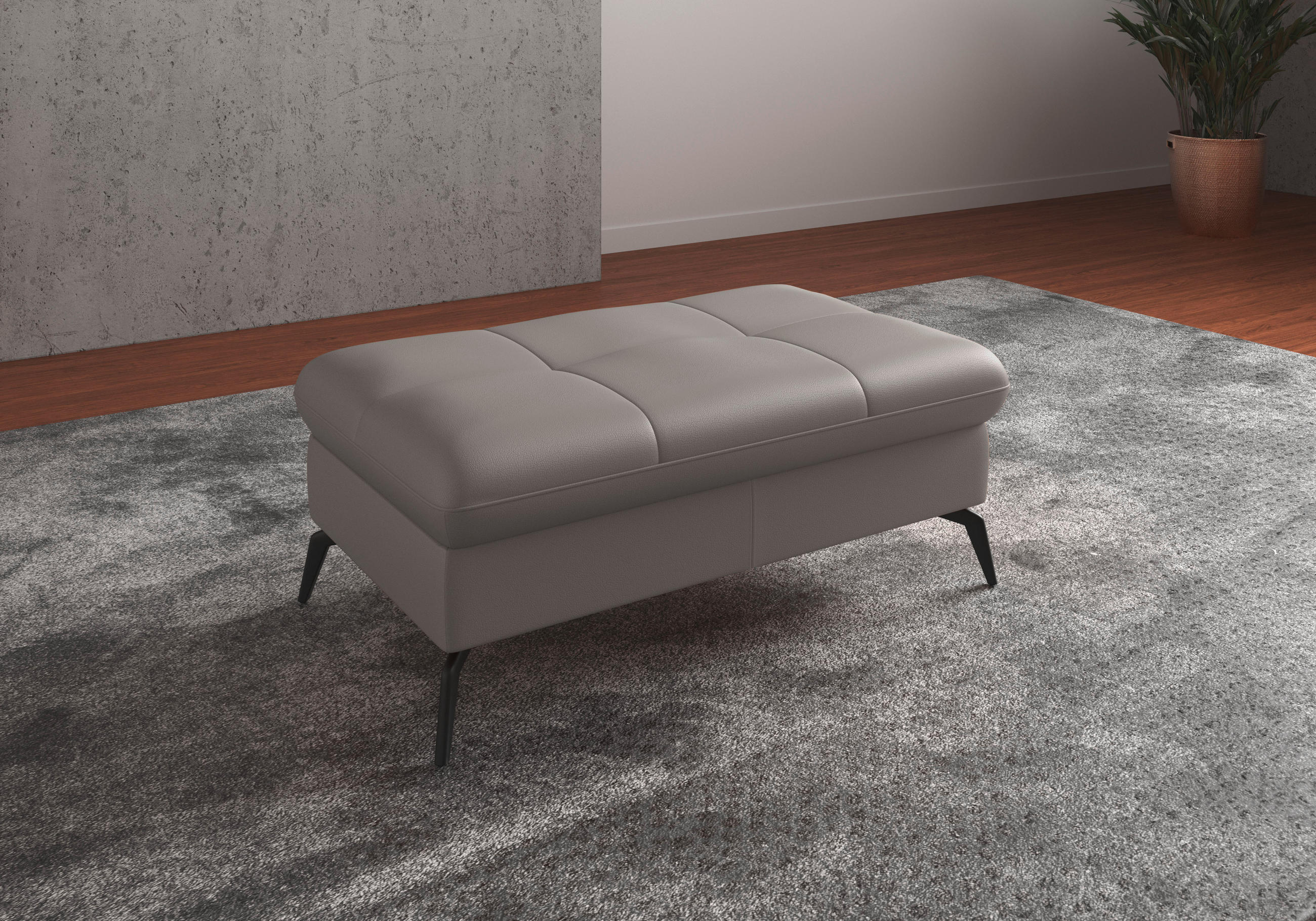 HOCKER in Leder Hellgrau - Hellgrau/Schwarz, Konventionell, Leder/Metall (102/47/69cm) - Sit & More