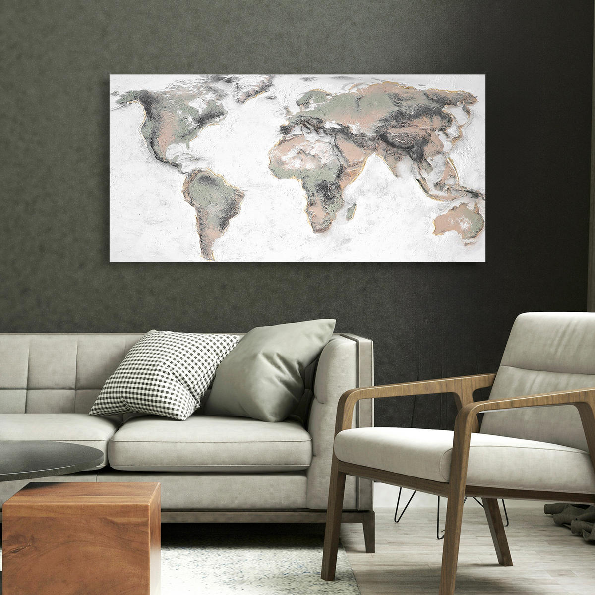 ÖLGEMÄLDE Landschaft & Natur, Weltkarte 150/70 cm  - Multicolor, Basics, Holzwerkstoff/Textil (150/70cm) - Monee