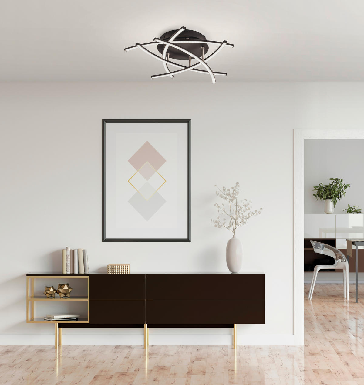 LED-DECKENLEUCHTE Cross TW 50 cm  - Schwarz/Nickelfarben, Design, Metall (50cm) - Fischer & Honsel