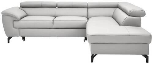 ECKSOFA Hellgrau Echtleder  - Hellgrau/Schwarz, Design, Leder/Metall (256/220cm) - Celina Home