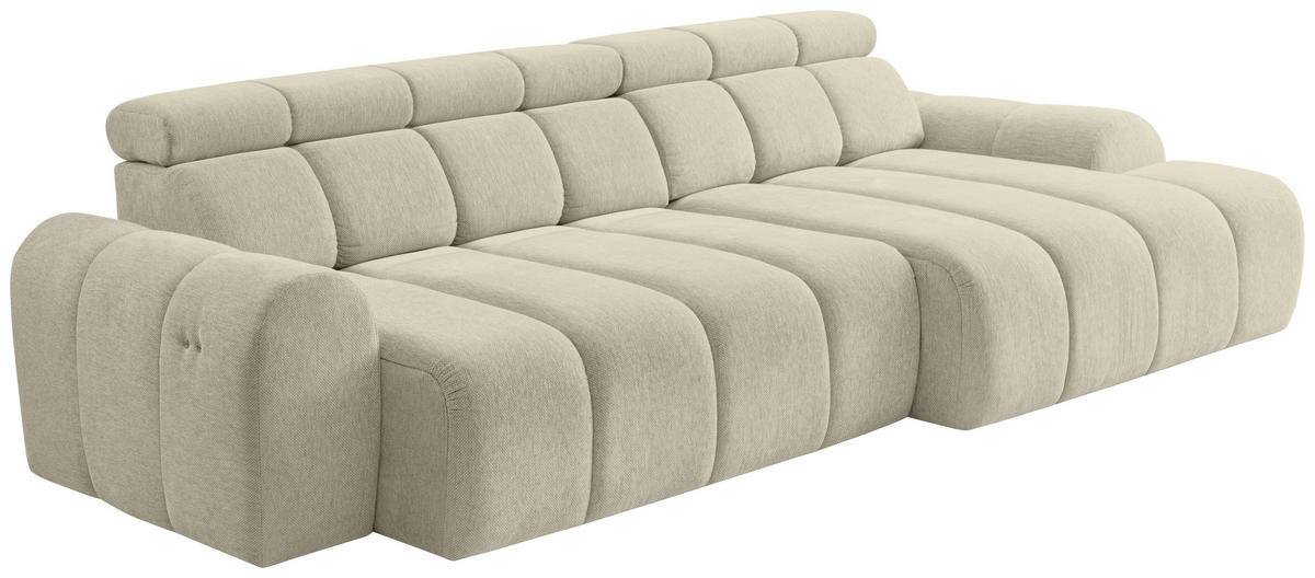 ECKSOFA Beige Chenille Bettkasten, Rücken echt, Kopfteilverstellung, Sitzvorzug  - Beige/Schwarz, Design, Kunststoff/Textil (290/152cm) - Stylife