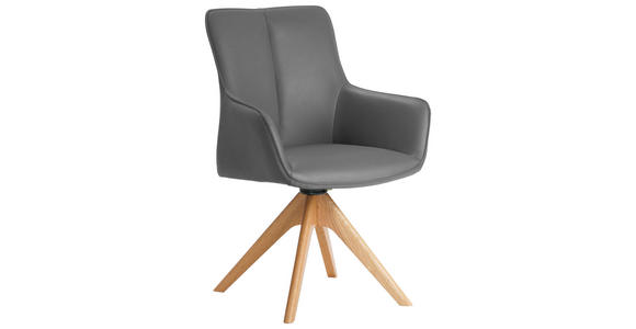 ARMLEHNSTUHL in Eisen Echtleder pigmentiert - Eichefarben/Grau, MODERN, Leder/Holz (64/87/60cm) - Novel