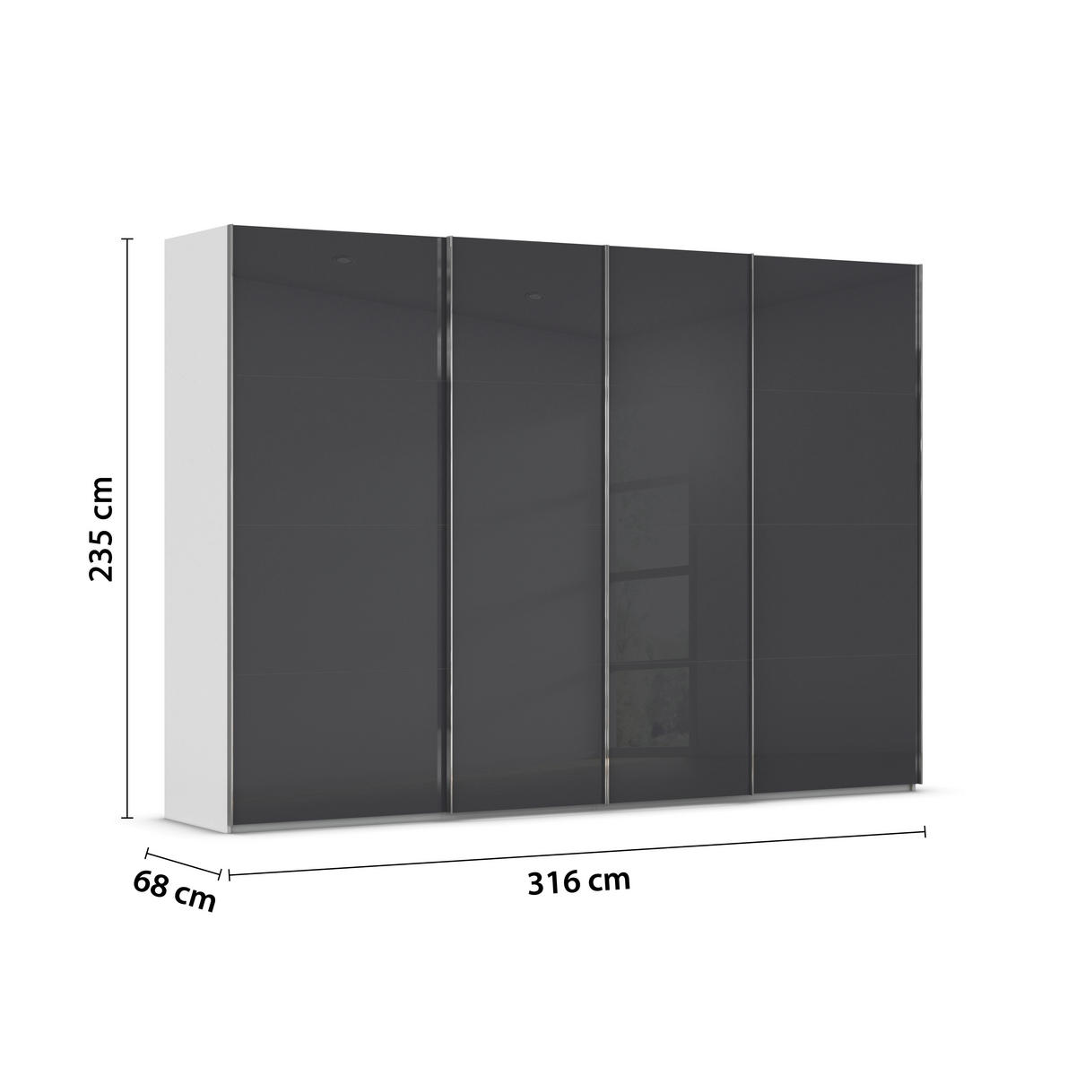 SCHWEBETÜRENSCHRANK 316/235/68 cm 4-türig Grau, Hellgrau  - Chromfarben/Hellgrau, Design, Glas/Holzwerkstoff (316/235/68cm) - Novel