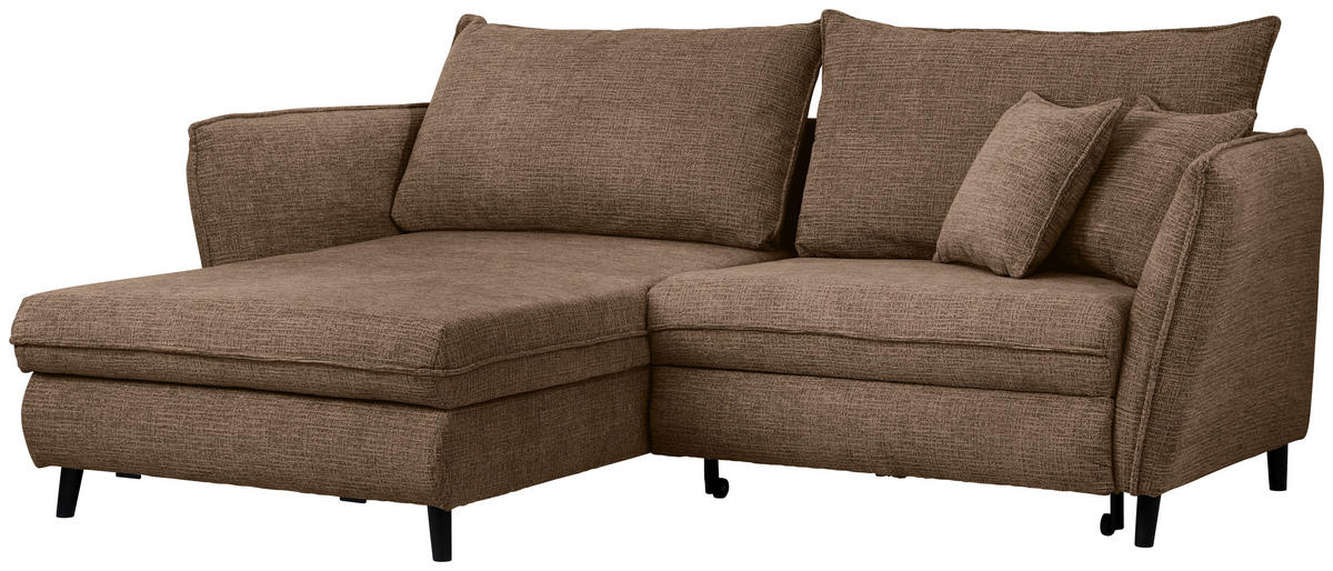 ECKSOFA inkl. Funktionen Braun Struktur  - Schwarz/Braun, Design, Holz/Textil (245/161cm) - Stylife