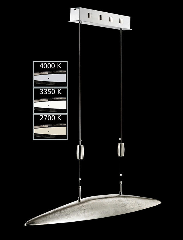 LED-HÄNGELEUCHTE SHINE 105/105-165 cm   - Alufarben/Nickelfarben, Design, Glas/Metall (105/105-165cm) - Fischer & Honsel