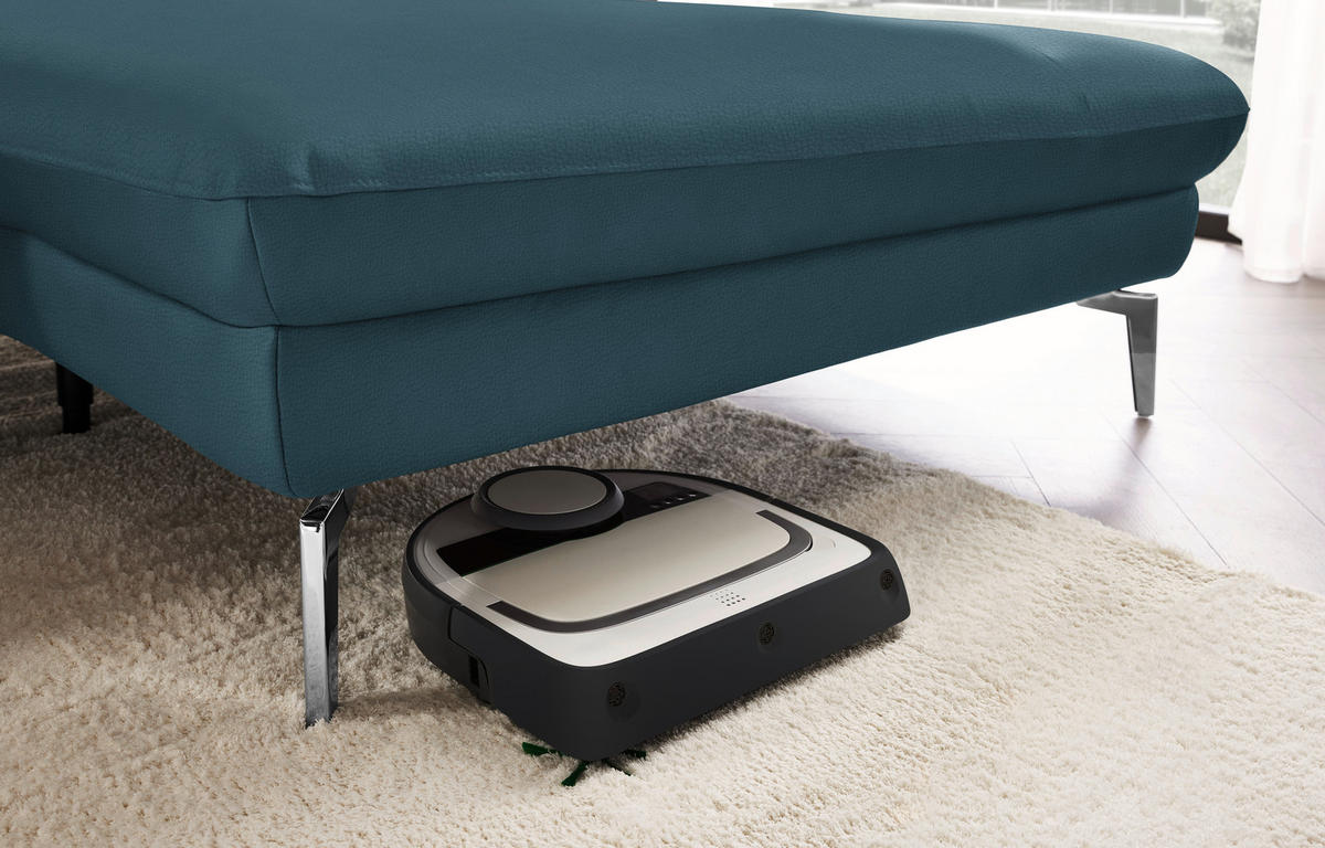 ECKSOFA in Echtleder Blau  - Blau/Schwarz, Design, Leder/Metall (325/157cm) - Dieter Knoll