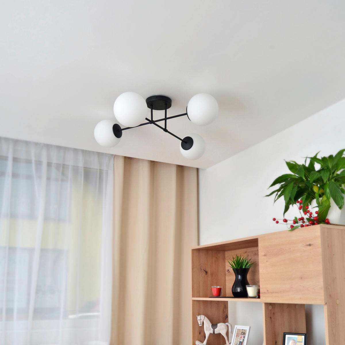 DECKENLEUCHTE    76/76/26 cm  - Schwarz, Design, Metall (76/76/26cm)