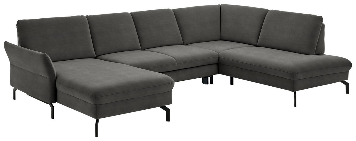 WOHNLANDSCHAFT in Velours Grau  - Schwarz/Grau, Design, Textil/Metall (179/335/220cm) - Beldomo System