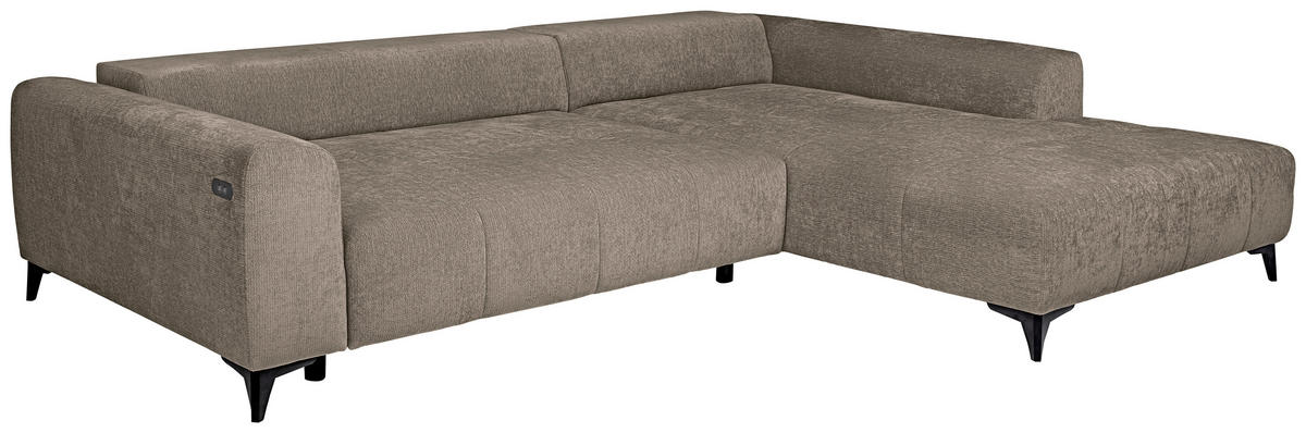 ECKSOFA Taupe Chenille  - Taupe/Schwarz, KONVENTIONELL, Kunststoff/Textil (279/222cm) - Hom`in