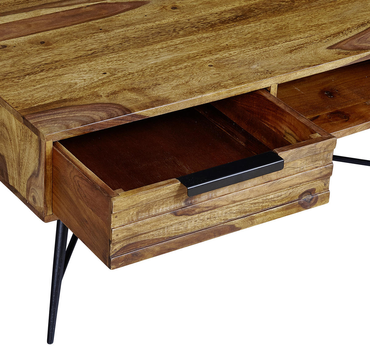 Couchtisch "Nishan" , Sheesham massiv 87/41/55 cm rechteckig Sheeshamfarben  - Sheeshamfarben/Schwarz, Design, Holz/Metall (87/41/55cm) - MID.YOU