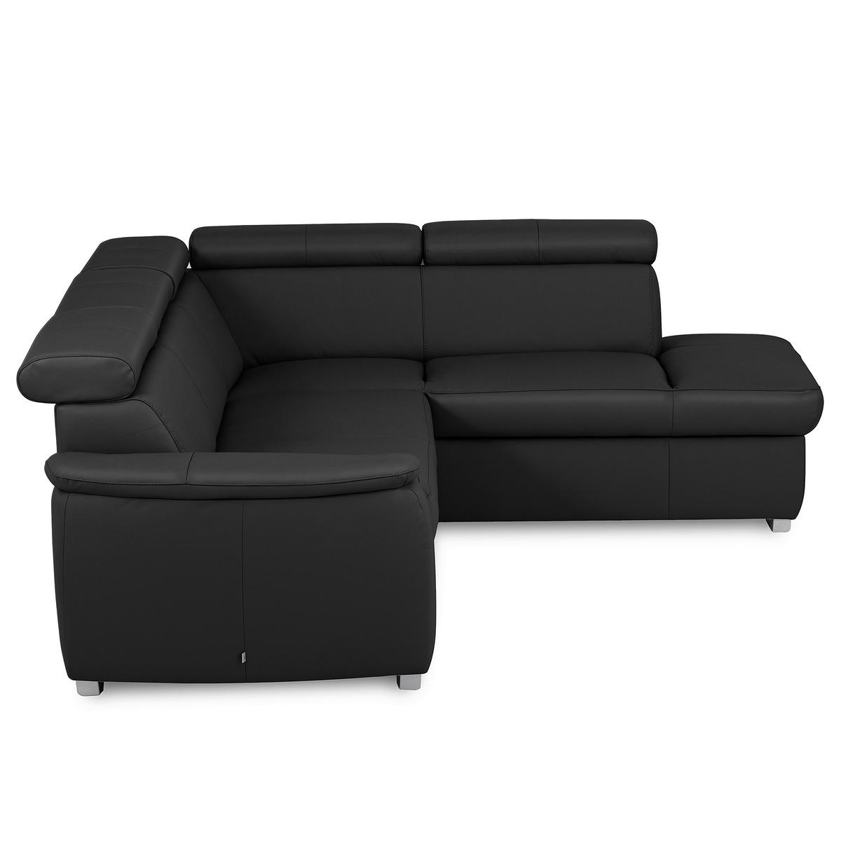 ECKSOFA  in Lederlook Echtleder Schwarz  - Silberfarben/Schwarz, Leder/Holz (262/211cm) - Celina Home