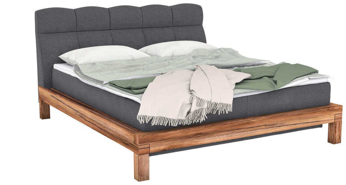 BOXSPRINGBETT 160/200 cm  in Anthrazit  - Anthrazit/Buchefarben, Natur, Holz/Textil (160/200cm) - Livetastic