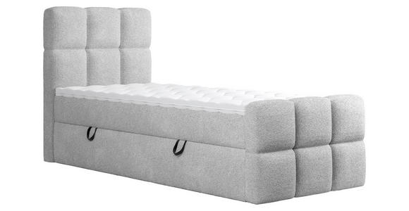 BOXBETT 90/200 cm,  in Hellgrau, gepolstertes Kopfteil, Bettkasten, Topper, H3 = fest  - Hellgrau/Schwarz, Design, Holzwerkstoff/Kunststoff (90/200cm) - Xora