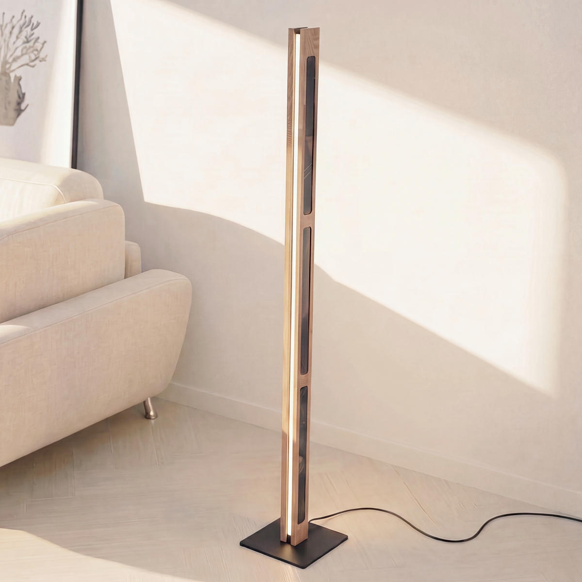 LED-STEHLEUCHTE Schliersee 24/150 cm  - Eichefarben/Anthrazit, Natur, Holz/Stein (24/150cm)