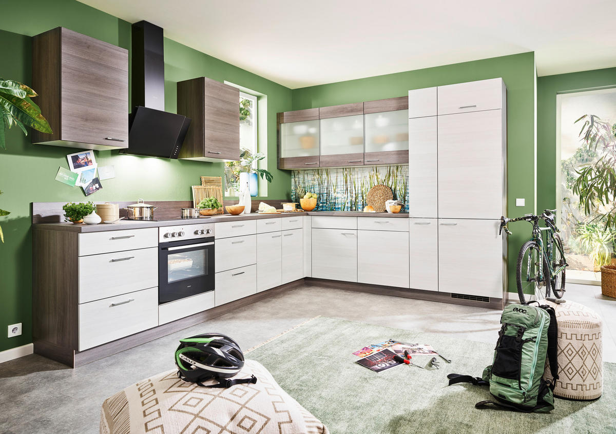 KÜCHENLEERBLOCK  335/275 cm  in Eichefarben  - Edelstahlfarben/Eichefarben, Design, Holzwerkstoff/Metall (335/275cm) - Welnova