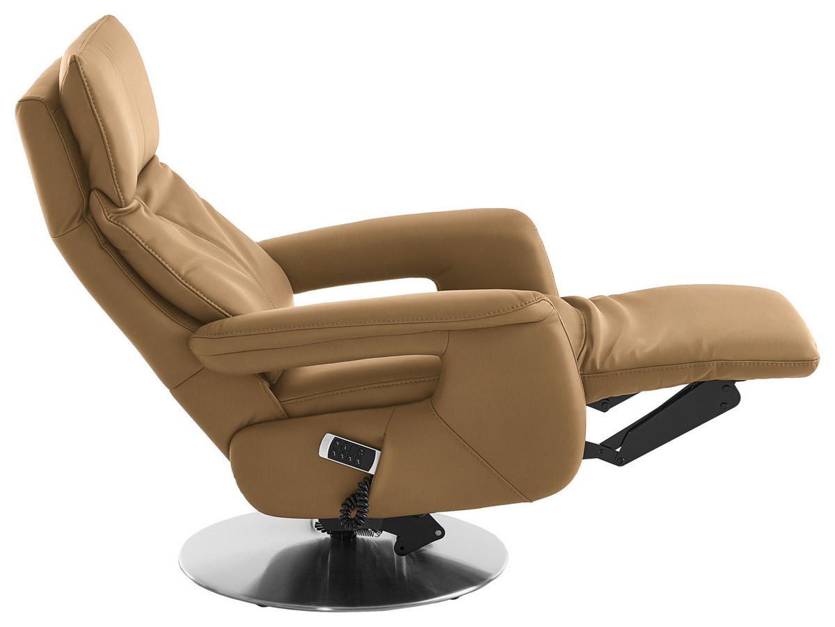 RELAXSESSEL in Leder Honig  - Edelstahlfarben/Honig, Design, Leder/Metall (78/112/85cm) - Cantus