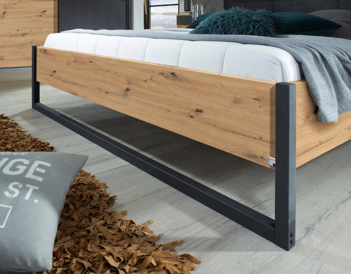 BETT 160/200 cm  in Anthrazit, Graphitfarben, Eiche Artisan  - Anthrazit/Graphitfarben, MODERN, Textil/Metall (160/200cm) - Rauch Möbel