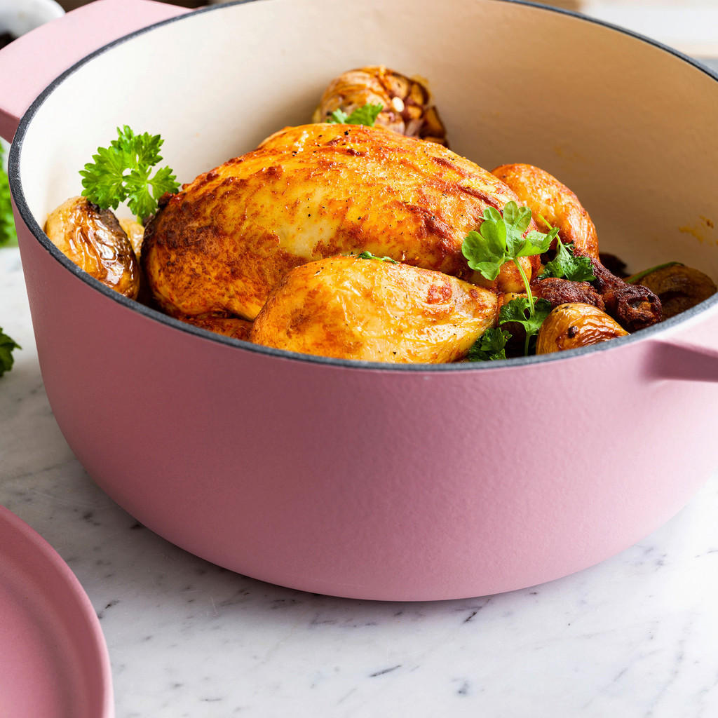 Thumbnail - Kitchenaid Bräter Cast Iron, Creme, Rosa, Metall, 5.2 L, rund, hitzebeständige Griffe, Kochen, Töpfe, Bräter