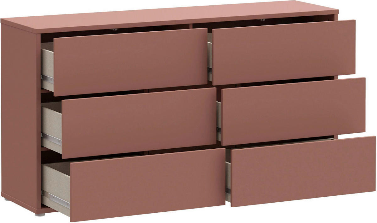 KOMMODE , 155/83/42 cm, 6 Schublade(n)  - Silberfarben/Terracotta, Trend, Holzwerkstoff/Kunststoff (155/83/42cm) - Carryhome