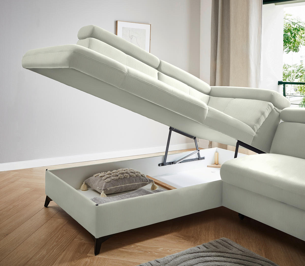 ECKSOFA in Flachgewebe Weiß  - Schwarz/Weiß, Design, Textil/Metall (203/260cm) - Stylife