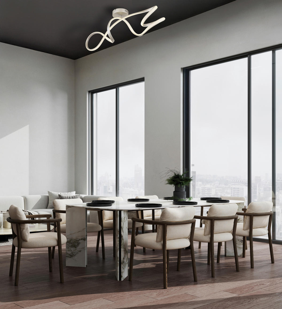 LED-DECKENLEUCHTE    90,8/28/33 cm  - Klar/Nickelfarben, Design, Kunststoff/Metall (90,8/28/33cm) - Globo
