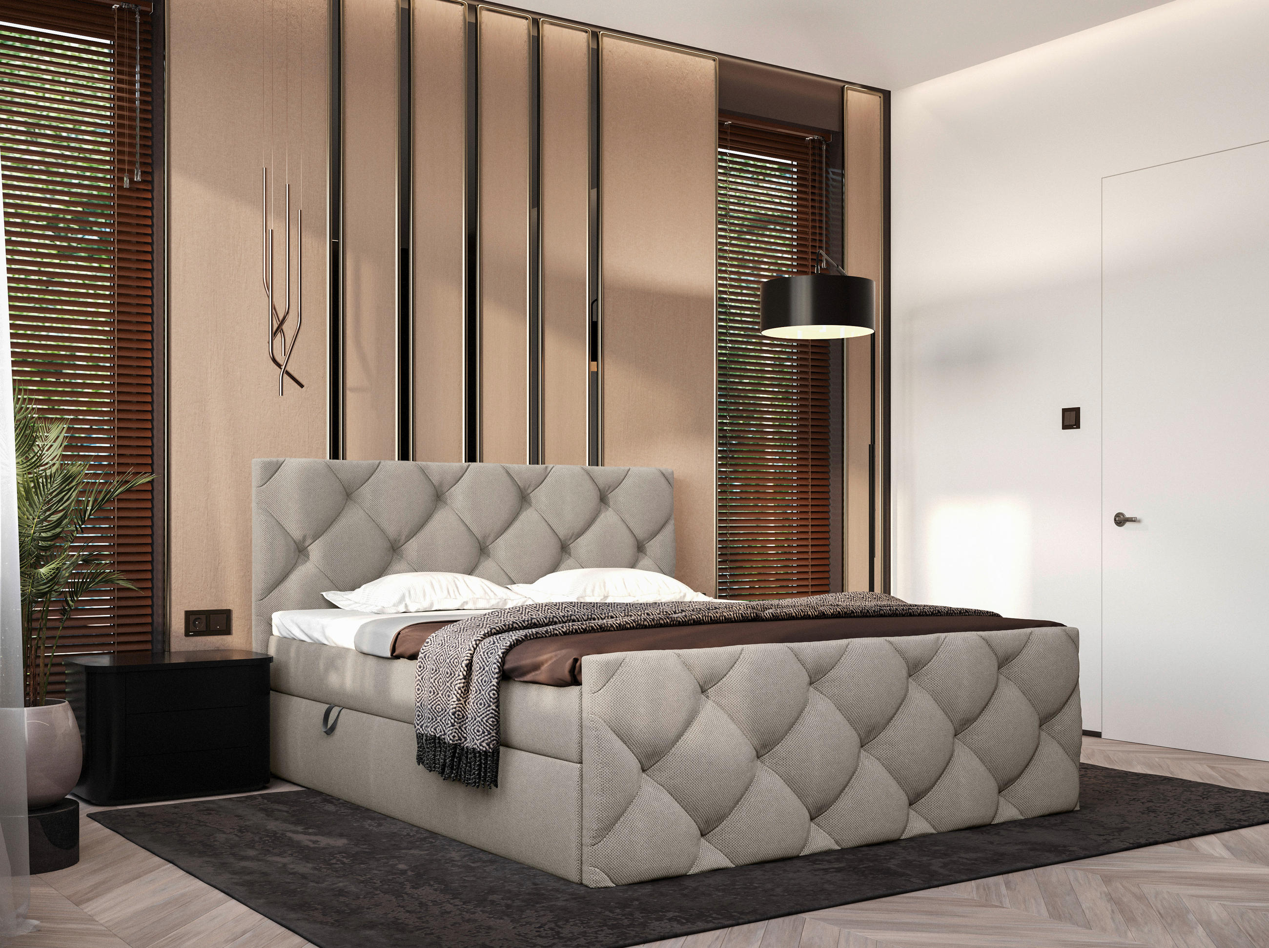 BOXBETT 180/200 cm  in Greige  - Greige/Schwarz, KONVENTIONELL, Kunststoff/Textil (180/200cm) - Carryhome