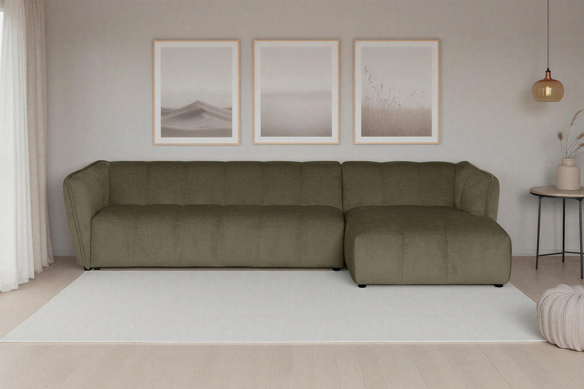 ECKSOFA  LIVOLI Grün Chenille  - Schwarz/Grün, Design, Textil (306/160cm) - MID.YOU