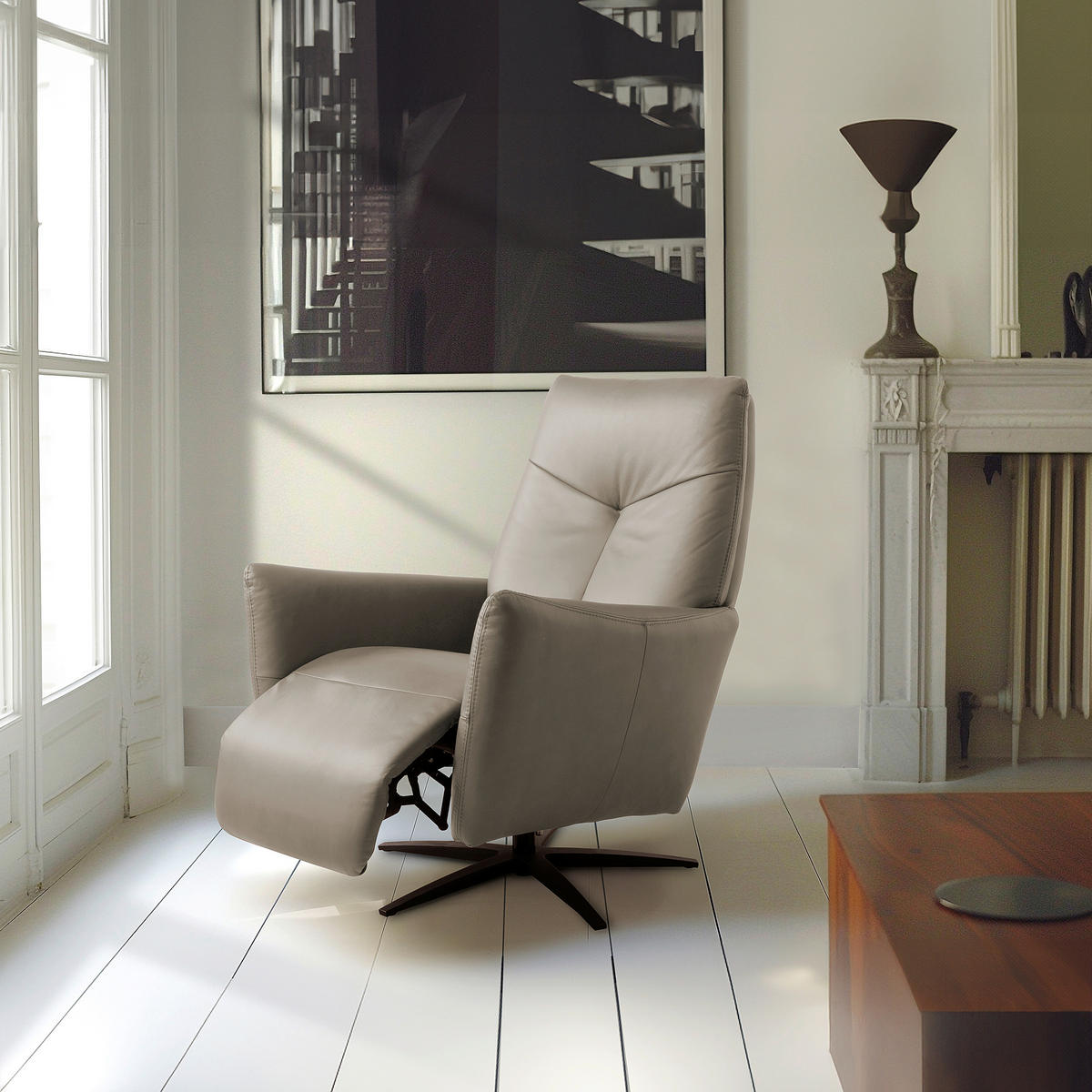 RELAXSESSEL Leder Taupe  - Taupe/Schwarz, Design, Leder/Metall (76/107/88cm) - Livetastic