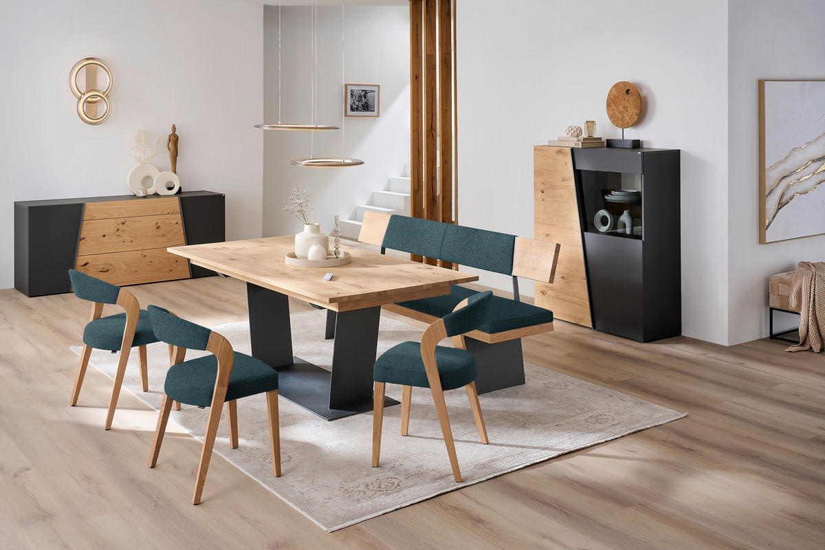 STUHL in Holz, Textil Petrol, Wildeiche  - Wildeiche/Petrol, Natur, Holz/Textil (55/79,5/55cm) - Voglauer