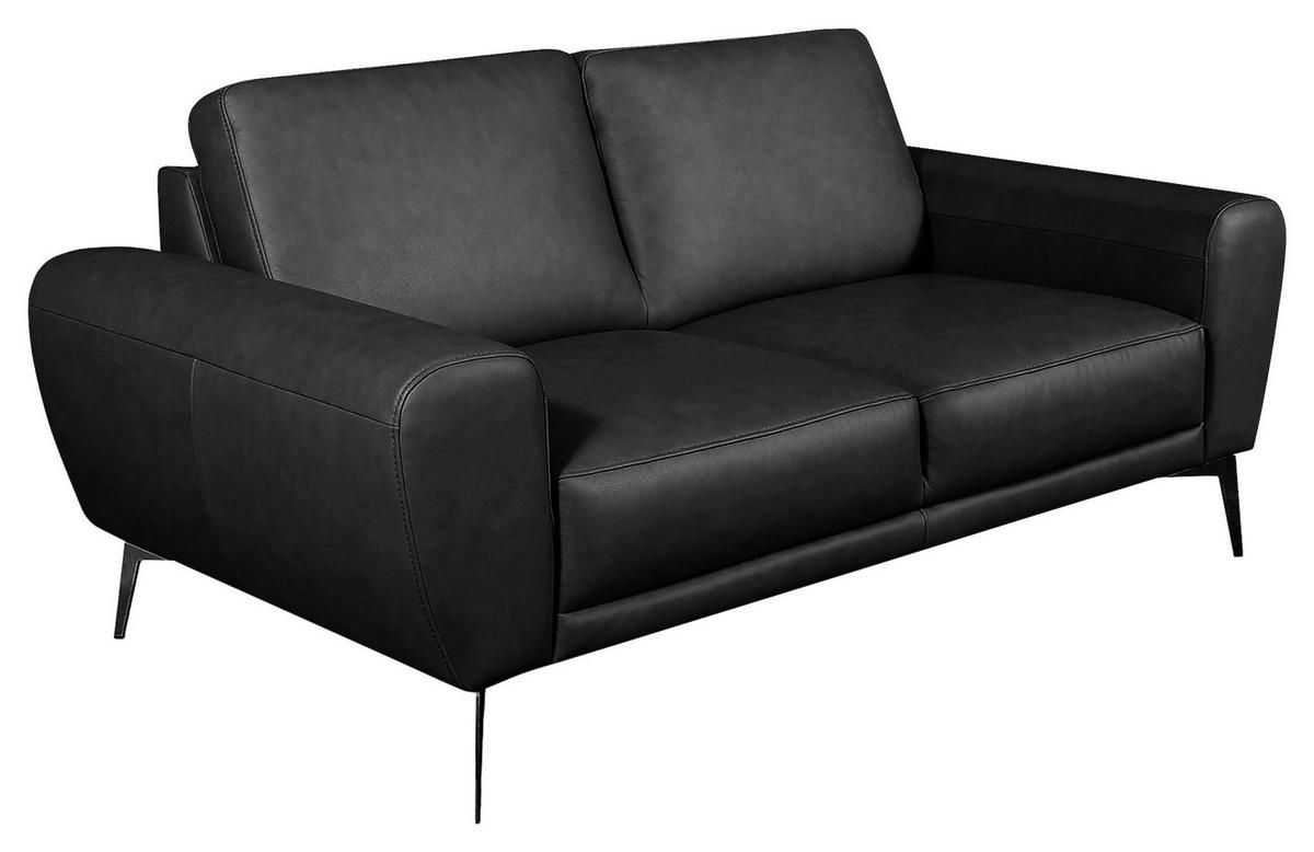 2-SITZER-SOFA Schwarz Echtleder  - Schwarz, Design, Leder/Metall (177/85/92cm) - Livetastic